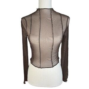 NWT H&M Brown Mesh Swirl Long Sleeve Top